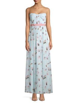 Bcbgmaxazria Woven Strapless Floral Maxi Dress