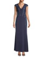Calvin Klein Cap Sleeve Embroidered Gown