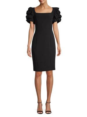 Badgley Mischka Platinum Tiered-sleeve Sheath Dress