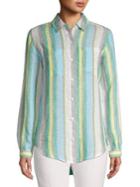 Lord & Taylor Loden Striped Linen Button Front Shirt