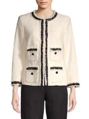 Anne Klein Contrast Tweed Fringe Jacket