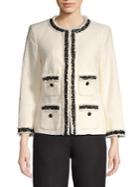 Anne Klein Contrast Tweed Fringe Jacket