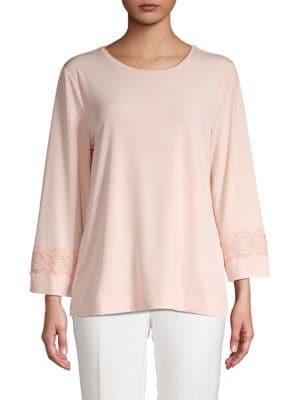 Karl Lagerfeld Paris Three-quarter Sleeve Lace-trim Top