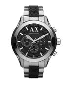 Armani Exchange Mens Stainless Steel And Black Silicone Chronograph Watch