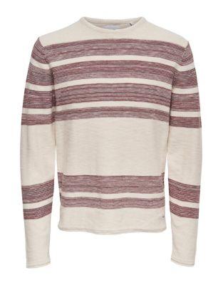 Only And Sons Striped Cotton Crewneck Sweater