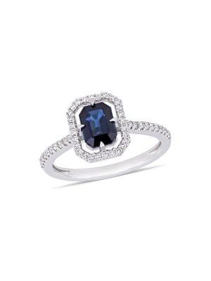 Sonatina 14k White Gold, Diamond & Sapphire Halo Ring