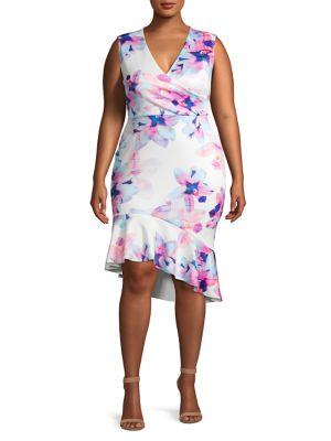 Quiz Curve Plus Floral Scuba Ruffle Sheath Dress