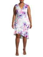 Quiz Curve Plus Floral Scuba Ruffle Sheath Dress