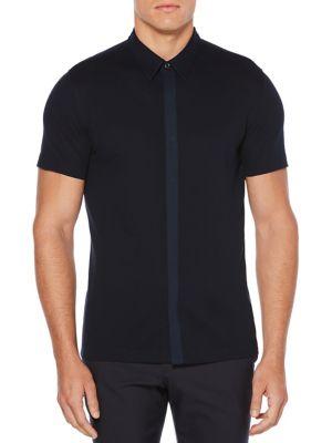 Perry Ellis Pique Short-sleeve Button-down Shirt
