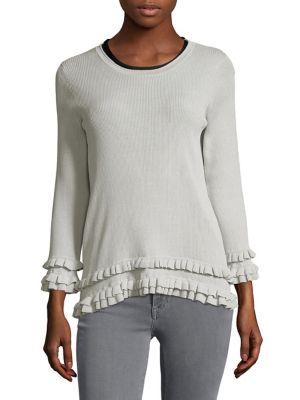 Ivanka Trump Rib-knit Ruffle-trim Sweater