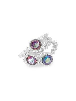 Lord & Taylor Rhodium-plated Sterling Silver And Mystic Cubic Zirconia Stackable Ring Set