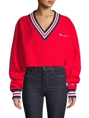 Champion V-neck Cotton-blend Cropped Sweatshirt