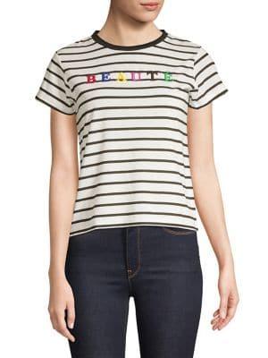 Miss Selfridge Embroidered Striped Tee