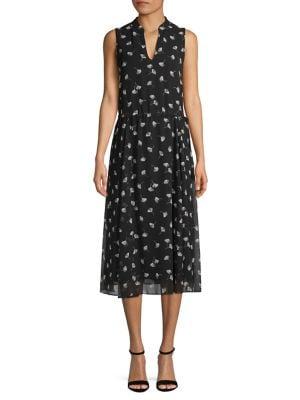 Anne Klein Floral Splitneck Drawstring Midi Dress