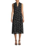 Anne Klein Floral Splitneck Drawstring Midi Dress