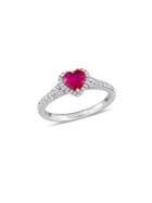 Sonatina 14k White And Yellow Gold, Ruby And Diamond Halo Heart Ring