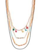 Panacea Nested Beaded And Tassel Accented Necklace