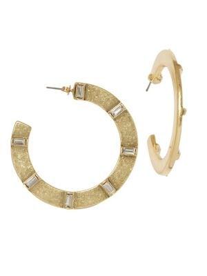 Sole Society Goldtone And Crystal Baguette Large Hoop Earrings
