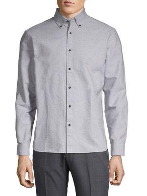 Black Brown Speckled Cotton Button Down Shirt