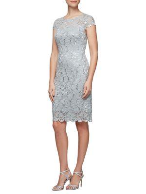 Alex Evenings Petite Sequin-embellished Floral Lace Shift Dress