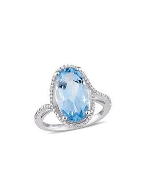 Sonatina 14k White Gold, Oval-cut Blue Topaz And Diamond Halo Ring