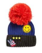 Free People Happy Place Patched Pom Beanie