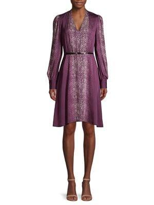 Elie Tahari Eleanora Cobra-print Belted Dress