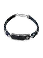 Effy Gento 925 Sterling Silver, Black Sapphire & Leather Bracelet