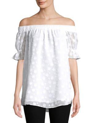 Ellen Tracy Off-shoulder Embroidered Floral Blouse