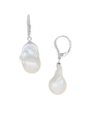 Sonatina 14k White Gold, 12-12.5mm Pearl & Diamond Drop Earrings