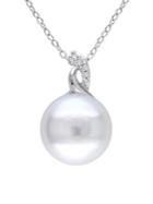 Sonatina Sterling Silver, White Button Pearl & Diamond Twist Necklace