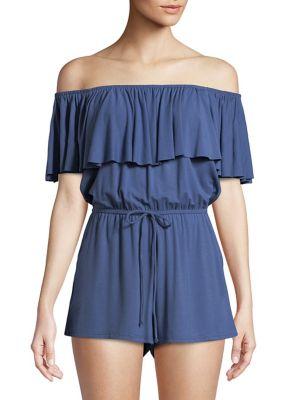 Elan Off-the-shoulder Ruffled Romper