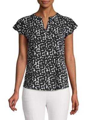 Calvin Klein Printed Flutter Sleeve Blouse