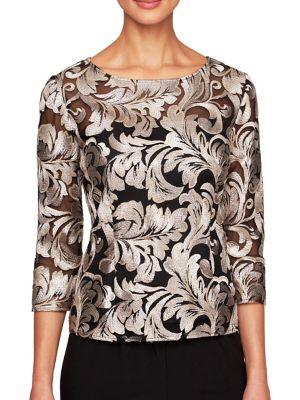 Alex Evenings Embroidered Boatneck Blouse