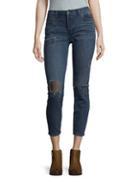 Free People Fishnet Distressed Cropped Jeans