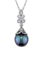 Sonatina Tahitian Cultured Pearl, Diamond-accent 14k White Gold Vintage Drop Necklace
