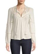 Lucky Brand Self-tie Embroidered Long Sleeve Top