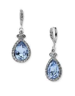 Givenchy Silvertone Pave And Blue Crystal Drop Earrings