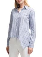 Donna Karan Striped Eyelet Cotton Button-down Shirt