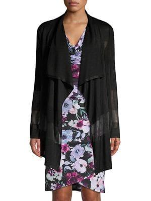T Tahari Mesh Patchwork Waterfall Cardigan