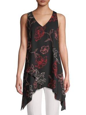 Joan Vass Floral Asymmetrical Top