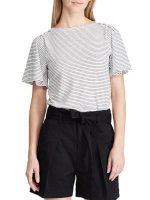 Lauren Ralph Lauren Petite Jersey Flutter-sleeve Cotton Top