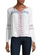 Lord & Taylor Petite Embroidered Long Sleeve Top