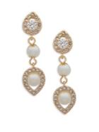 Anne Klein 5mm Faux Pearl And Crystal Double Drop Earrings