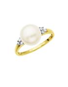 Lord & Taylor Freshwater Pearl Ring With Diamond Accents In 14k White Gold