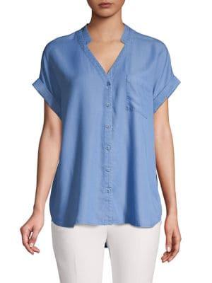 Imnyc Isaac Mizrahi Flutter-sleeve Chambray Shirt