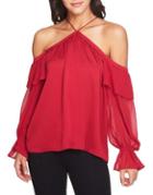 1.state Chiffon-sleeve Cold-shoulder Blouse