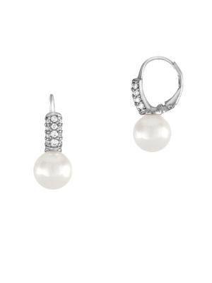Majorica 10mm White Pearl, Cubic Zirconia And Sterling Silver Earrings