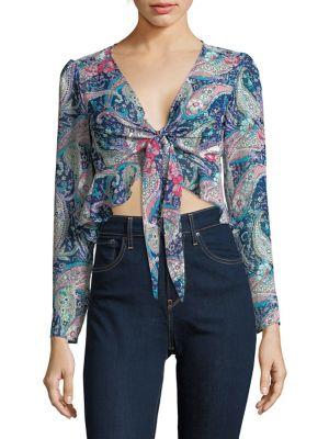 Design Lab Lord & Taylor Paisley-print Tie Front Top