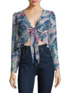 Design Lab Lord & Taylor Paisley-print Tie Front Top